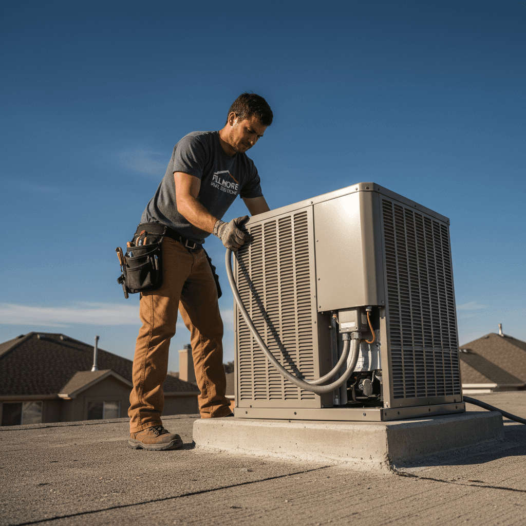 HVAC technician installing a new air conditioning unit