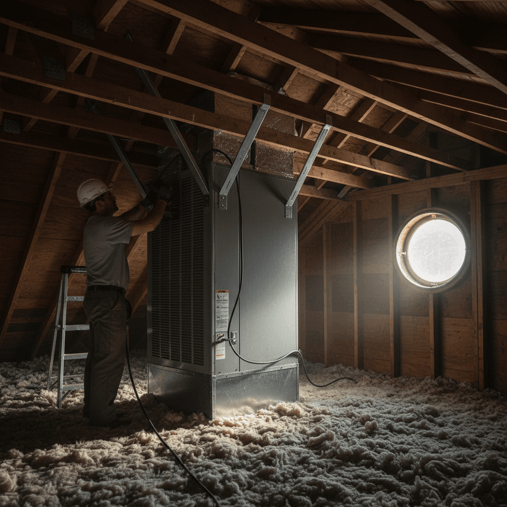 HVAC technician installing new heating and cooling system