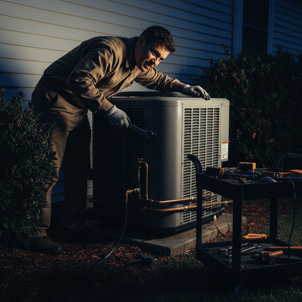 HVAC technician responding to emergency heating or cooling repair