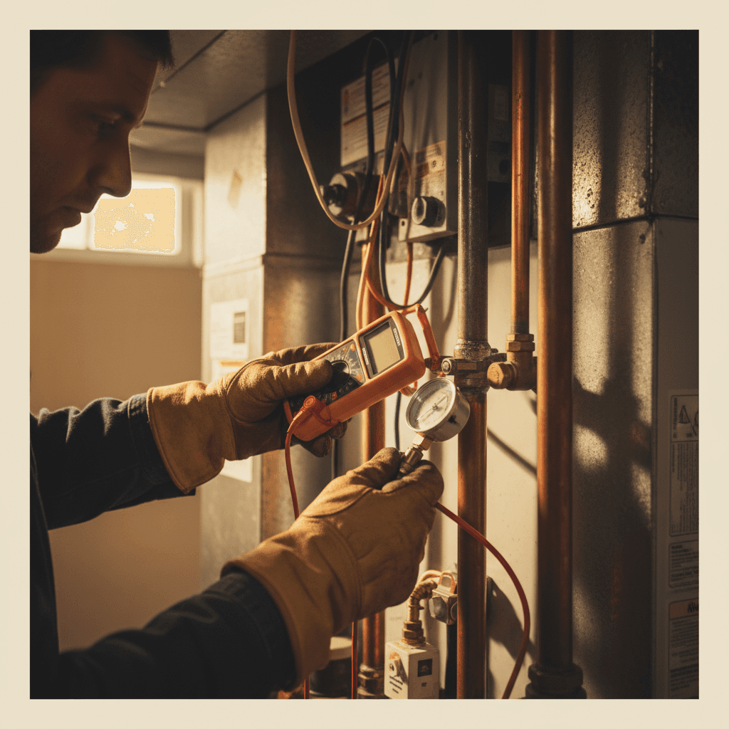 Technician performing diagnostic check on HVAC system