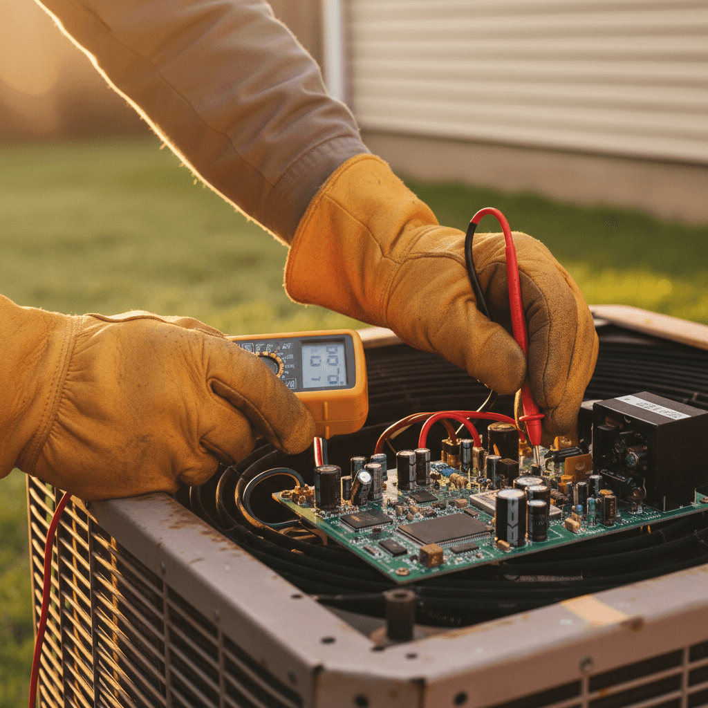 HVAC technician diagnosing system with diagnostic tools